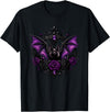 Gothic Purple Bat Roses Dark Aesthetic Halloween Vampire Bat with Purple Roses Gothic Halloween T-Shirt - Black