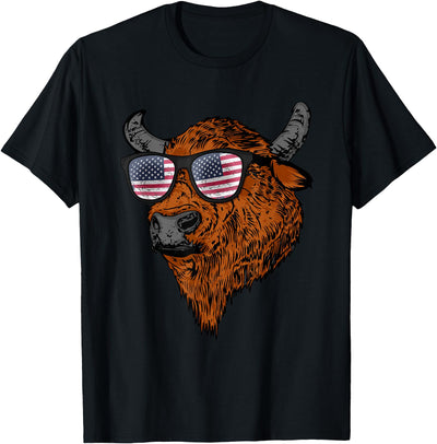 4th of July Buffalo American Flag Usa National Park Bison T-Shirt