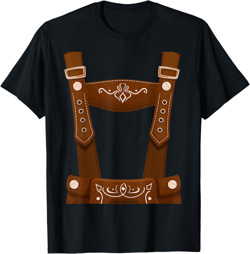 Bavarian Oktoberfest Halloween Costume Oktoberfest Costume Halloween Lederhosen T-Shirt - Black