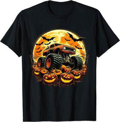Halloween Monster Truck Designs Monster Truck Halloween Jack O Lantern Moon Pumpkin T-Shirt