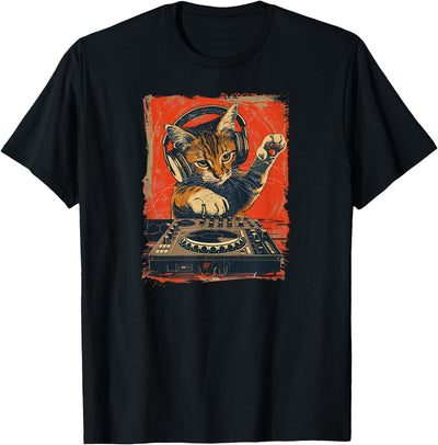 DJ Sound Design DearPrint Funny DJ Cat Disco Sound Tech Headphone Music T-Shirt