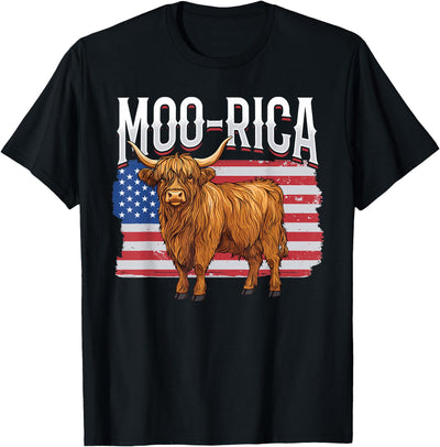 Funny Scottish Highland Cow 4th of July Independence Day Moo T-Shirt
