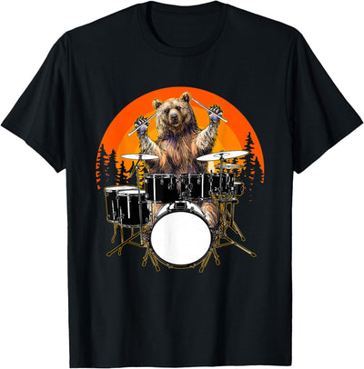 Bear Playing Drums For Drum Lover And Musical Drummer Lover T-Shirt