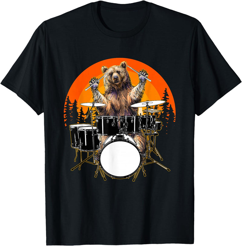 Drum Instrument Drummer Apparel Musical Animal Bear Playing Drums For Drum Lover And Musical Drummer Lover T-Shirt - Black