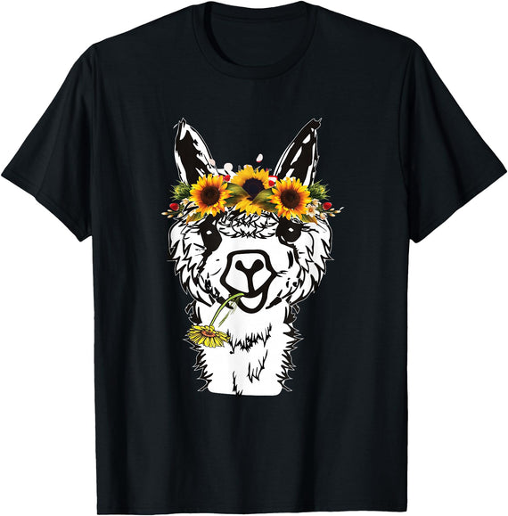 Funny Llama Alpaca Animal Lover Women's Floral Llama Alpaca Funny Graphics T-Shirt - Black