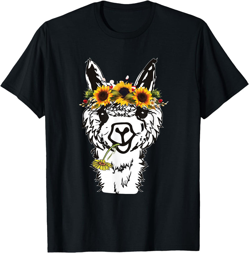 Funny Llama Alpaca Animal Lover Women's Floral Llama Alpaca Funny Graphics T-Shirt - Black