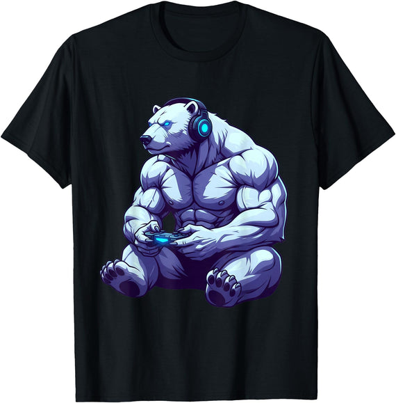 Funny Graphic Gamers tee Polar Bear Funny Video Games Polar Bear T-Shirt T-Shirt - Black