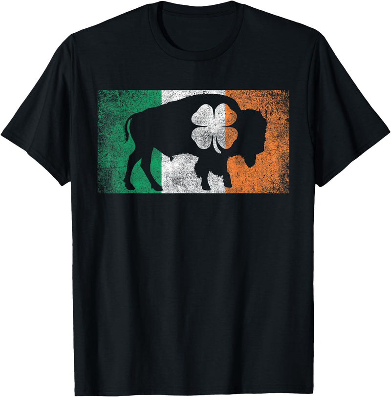 Buffalo - Saint Paddys Funny Ireland Flag Buffalo - Shamrock St. Patrick's Day Irish Flag T-Shirt - Black
