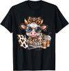 Cute Highland Cow Coffee Addict Cute Cow Leopard Coquette Coffee Lover Girls Women T-Shirt - Black