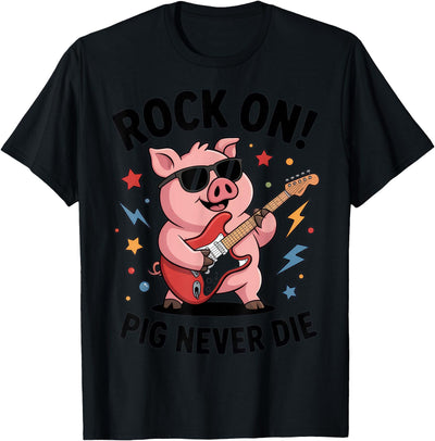 Rock On Pig Never Die Music Lovers Funny Concert Vibe T-Shirt