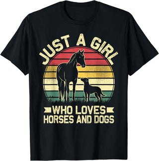 Unique Horse Riding Gifts for Girls Toddlers Just A Girl Who Loves Horses and Dogs Animal Lover T-Shirt - Black