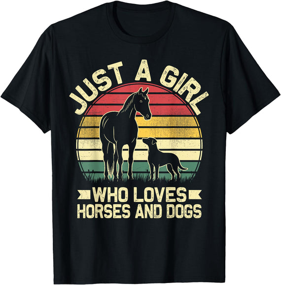 Unique Horse Riding Gifts for Girls Toddlers Just A Girl Who Loves Horses and Dogs Animal Lover T-Shirt - Black