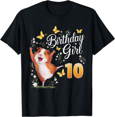 Guinea Pig Birthday Girl 10th Birthday Party 10 Year Old T-Shirt