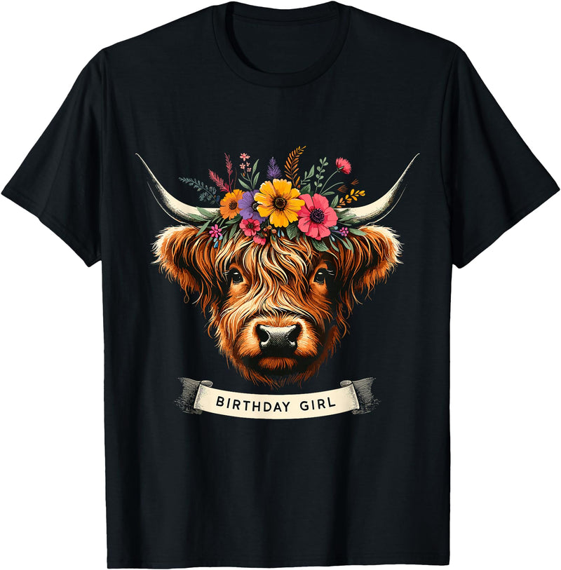 Humorous Highland Cow Gifts Highland Cow Birthday Girl Party T-Shirt - Black