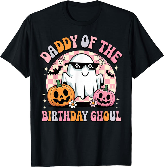 Groovy Ghoul Birthday Party Apparel Daddy of The Birthday Ghoul Halloween Birthday Party Dad T-Shirt - Black