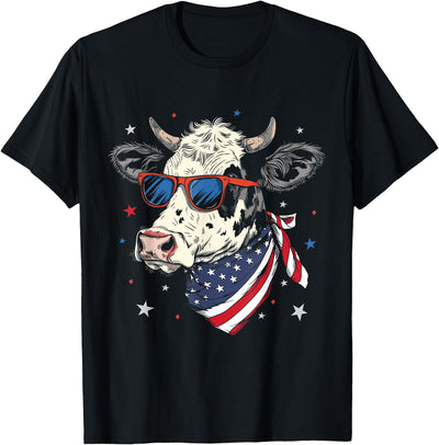 Cow Usa Flag 4th of July Patriotic American Cows T-Shirt