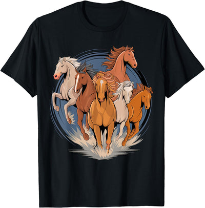 Magical and Funny Horse lover Gifts Unisex-Child Classic Fit Black Cartoon Animal-Print T-Shirt