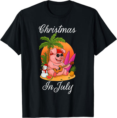 Christmas In July Cute Pig Funny Summer Vacation Beach Vibes T-Shirt
