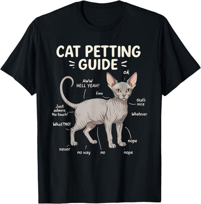 Sphynx Cat Humor Design Sphynx Cat Petting Guide Funny Cat Lover T-Shirt