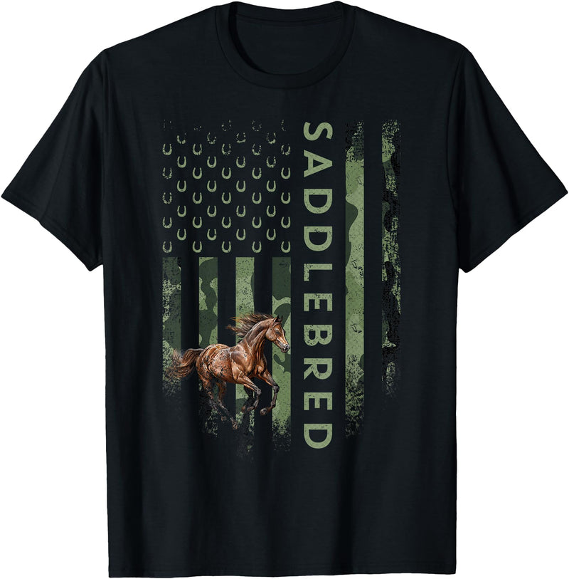 American Saddlebred Horse, Horseback Riding Flag USA Camouflage American Saddlebred Horse, Horseback Riding T-Shirt - Black