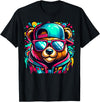 Funny Teddy Bear Lovers Colorful Hip Hop Teddy Bear Sunglasses Rap Music T-Shirt - Black