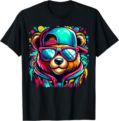 Colorful Hip Hop Teddy Bear Sunglasses Rap Music T-Shirt