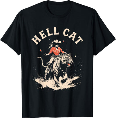 love hell cat cowgirl riding tiger vintage funny T-Shirt