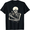 Retro Skeleton Hugging Cat Halloween Tee Skeleton Hugging Cat Halloween Cat Lover Cat Mom Dad T-Shirt - Black
