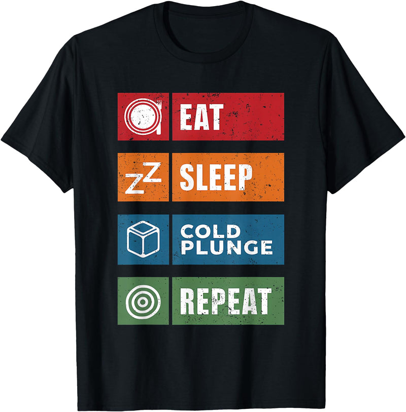 Polar Bear Plunge Cold Plunge Tub Accessories Eat Sleep Cold Plunge Repeat Funny Ice Bath Enthusiast Men T-Shirt - Black