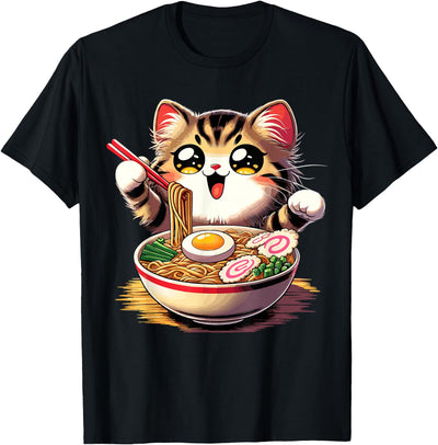 Cute Anime Kawaii Cat Cat Ramen Noodles Anime Kawaii Japanese Cat T-Shirt