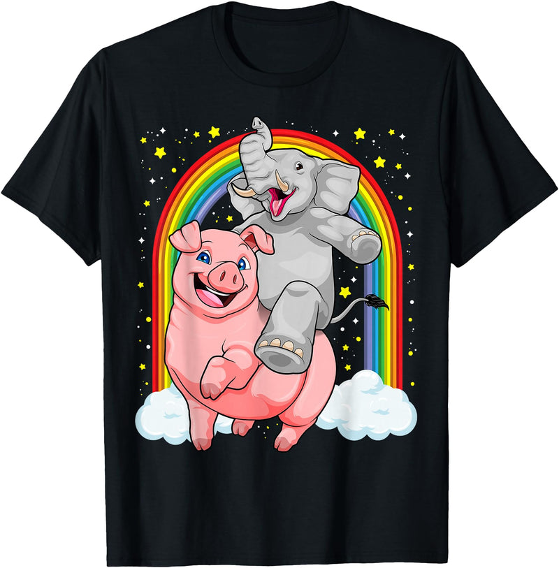 GoshWow Elephant Riding Pig Funny And Magical Elephant Pig Pun T-Shirt - Black
