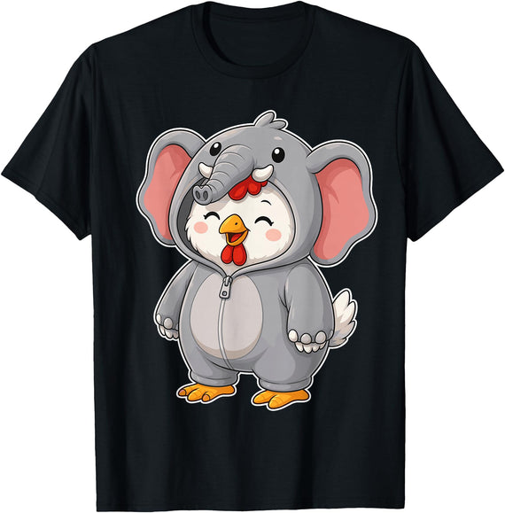 Chicken In an Elephant Costume Kawaii Design Chicken in an Elephant Costume for Girls Kids Elephant T-Shirt - Black