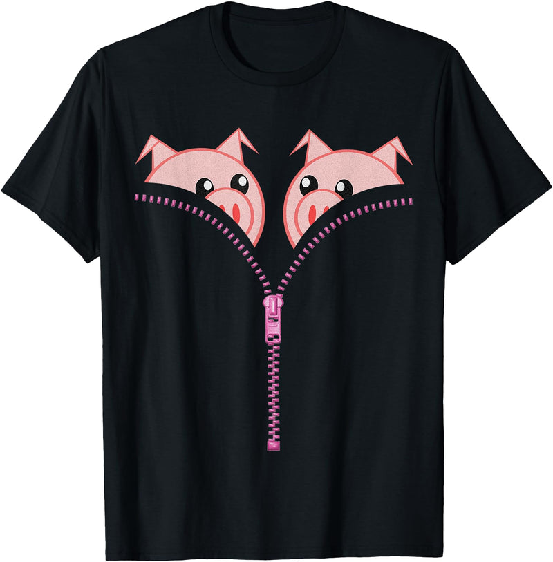 Pigs Boobs T-Shirt Funny Womens Christmas Tee Gift 2019 Pig - Black