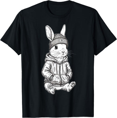Sketched Bunny in Beanie and Hoodie Streetwear Hoodie