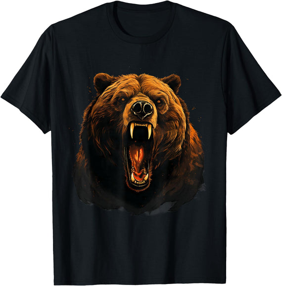 Forest Animal Art Bear Portrait Art Work Wildlife Animal Lovers Forest Motif T-Shirt - Black