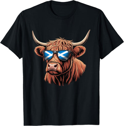 Highland Cow Scotland Flag Sunglasses T-Shirt