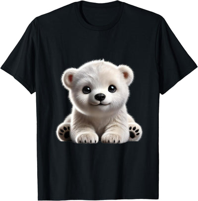 Just Sweet Designs Cute Polar Bear Cub Design T-Shirt, Small, Black