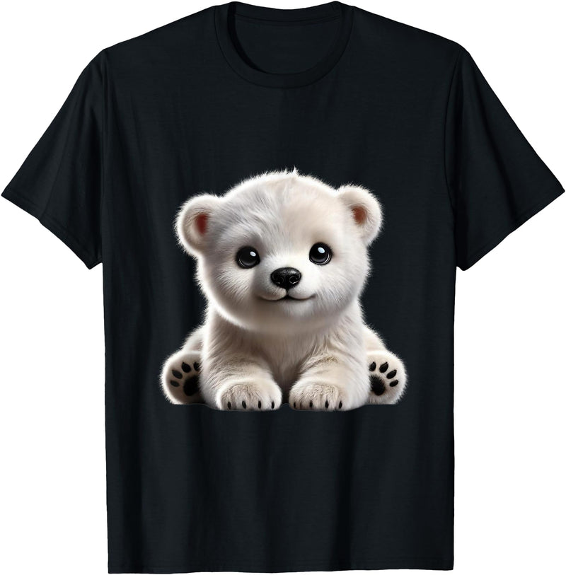 Just Sweet Designs Cute Polar Bear Cub Design T-Shirt, Small, Black - Black