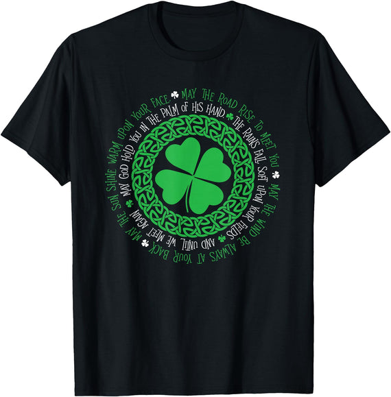 Irish Blessing Celtic Knot 4 Leaf Clover - St. Patrick's Day T-Shirt in Black