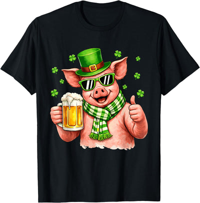 Funny Pig Drinking Beer Leprechaun Shamrocks St Patricks Day T-Shirt