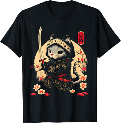NINJA KITTEN WARRIORS Japanese Samurai Cat Tattoo, Kawaii Ninja Cat T-Shirt