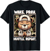 Camouflage Hip Hop Teddy Bear Hustle Grind Designs Wake Pray Hustle Repeat Hip Hop Teddy Bear Boys Teens Camo T-Shirt - Black