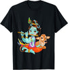 Clever Witty Designs Hindu god Lord Shri Krishna with a Cow and a Bird T-Shirt - Black