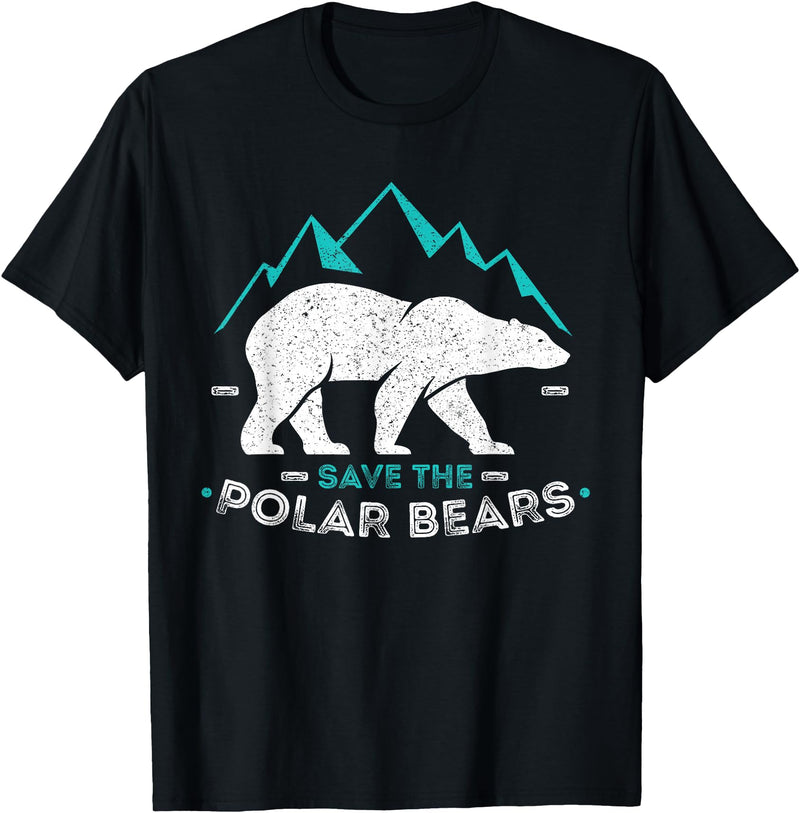 Polar Bear T-Shirt Gifts Save Polar Bears Shirt Animal Vintage Retro Gift Tee T-Shirt - Black