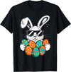 Bunny Face with Sunglasses Eggs Cool Rabbit Boys T-Shirt in Black