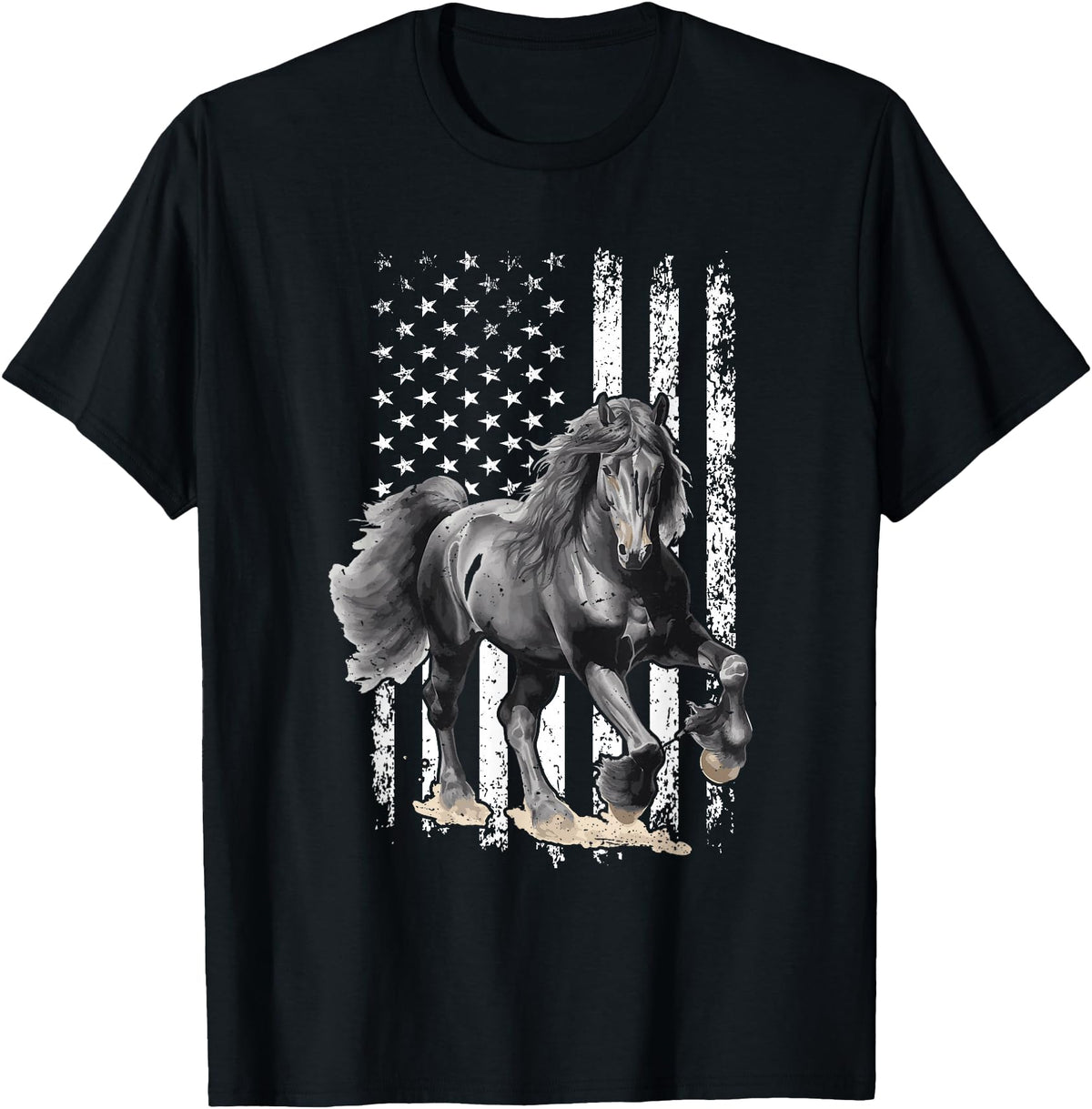 Friesian Design USA Flag Horse Relax it´s a Friesian T-Shirt - Black