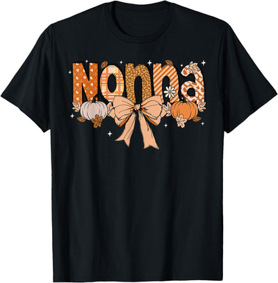 Pumpkin Fall Leopard Happy Thanksgiving Mat Nonna Pumpkin Fall Coquette Bow Thanksgiving Mom Women T-Shirt