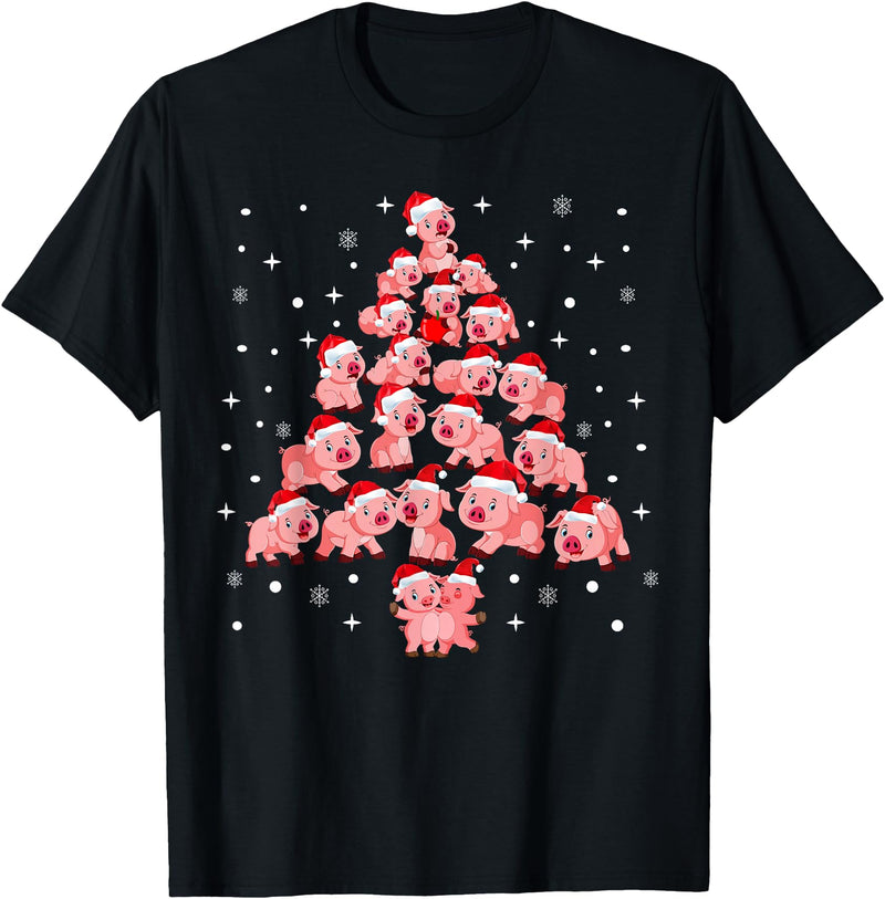 Pig Christmas Tree Funny Xmas Gifts Apparel Pig Christmas Tree Funny Pig Lover Gift Idea for Xmas Tree T-Shirt - Black