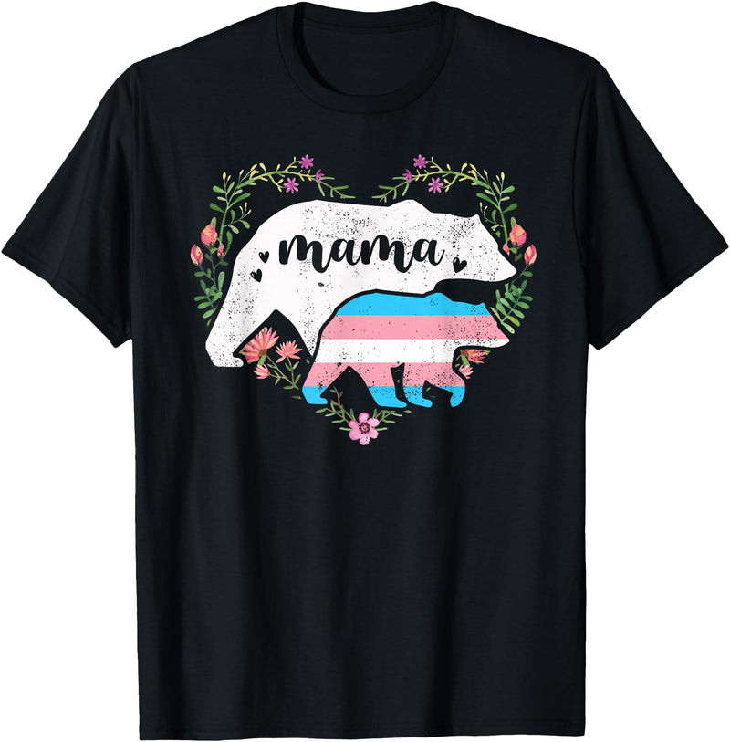 LGBT Trans Pride Shirts Mom Mama Bear for Moms LGBTQ Mama Bear Transgender Flag Gay Equal Rights Trans T-Shirt - Black