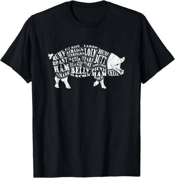 BBQ T-Shirts: Pig Cuts Barbecue and Grilling T-Shirt T-Shirt - Black